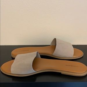 A blush suede sandal